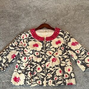 Vintage Nanette Lepore Cream and Hot Pink Floral Jacket